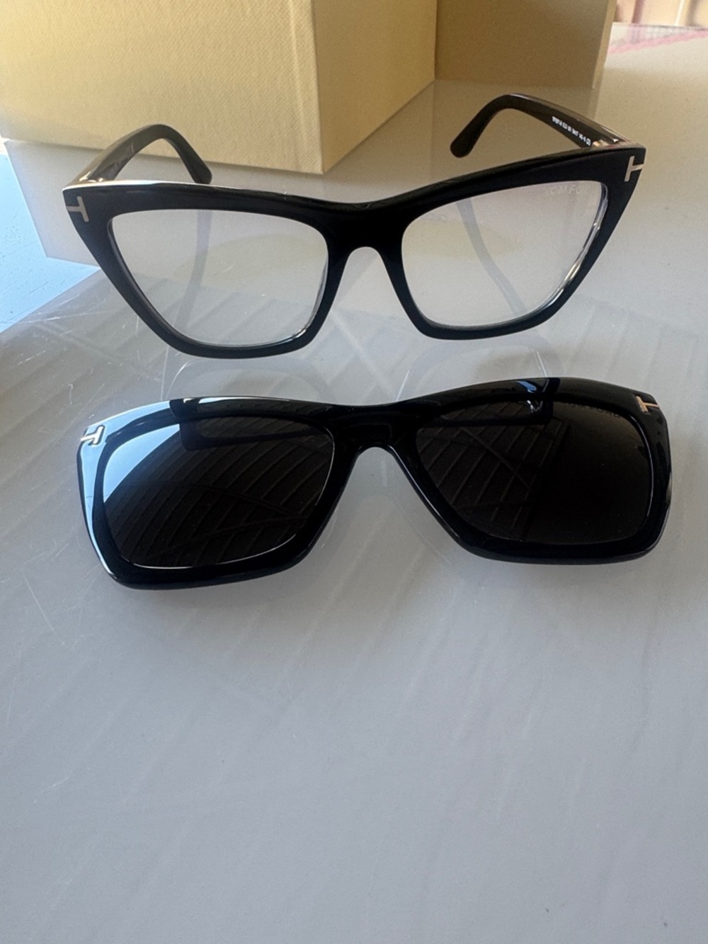 Tom Ford Blue Block Squared Cat Eye with Clip on Sun Shade - Case Set with Box - Picture 9 of 15
